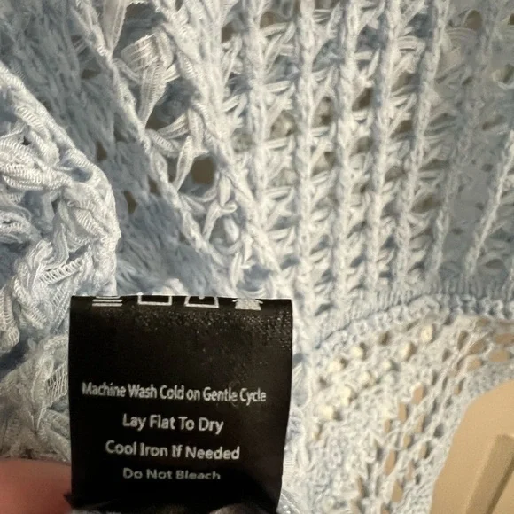 POL Blue V-Neck Crochet Front Pockets Hoodie Oversized Small - Picture 5 of 6